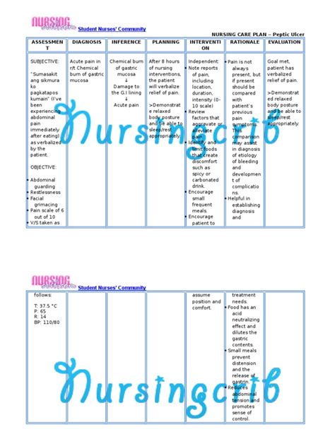 Nursing Care Plan For Peptic Ulcer Ncp