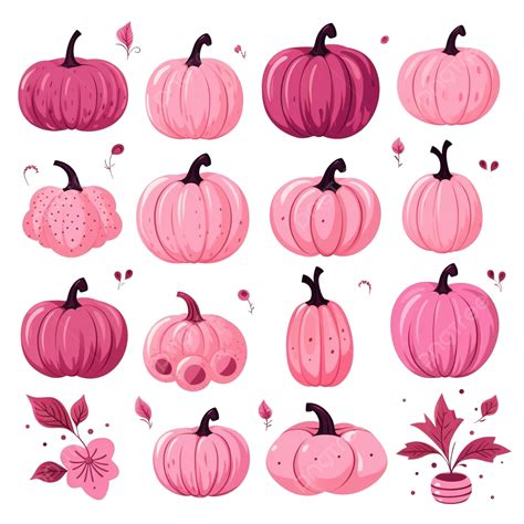 Cute Grunge Pink Pumpkin Set Happy Halloween And Thanksgiving Time