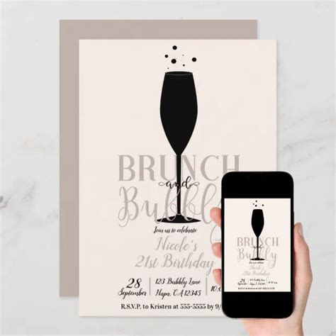 Black Champagne Glass Brunch And Bubbly Birthday Invitation Zazzle