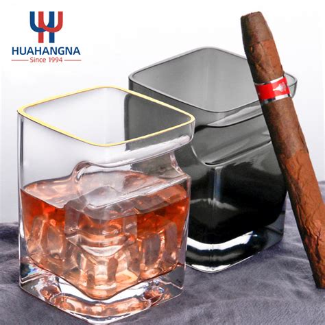 Whiskey Cigar Glasses Old Fashioned Whiskey Tumbler With Side Mounted