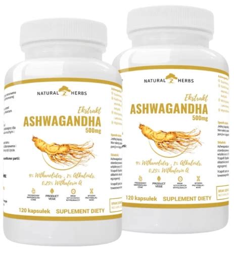 Zestaw 2x Ashwagandha Ekstrakt 500mg 9 WITANOLIDÓW Żeń Szeń Indyjski