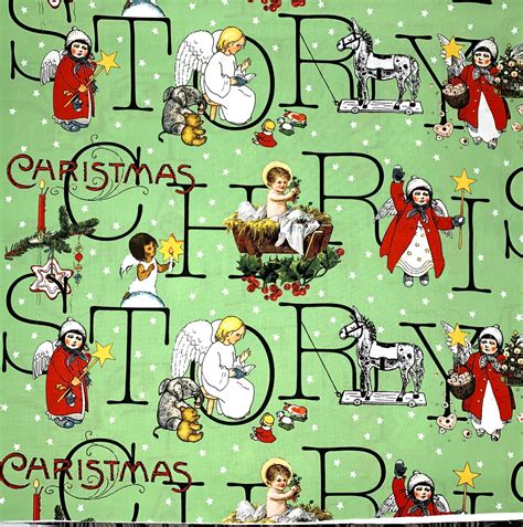 All About Christmas Story Fabric Green Vintage High Street