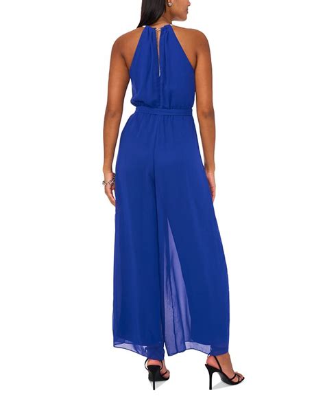 Msk Womens Halter Sleeveless Tie Waist Wide Leg Jumpsuit Macys