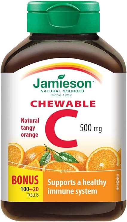 Jamieson Chewable Vitamin C 500 Mg Tangy Orange 120 Count Pack Of 1