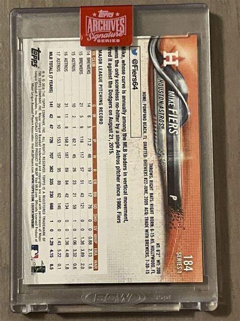 Mike Fiers 2019 Topps Archives Signature Series Certified AUTOGRAPH