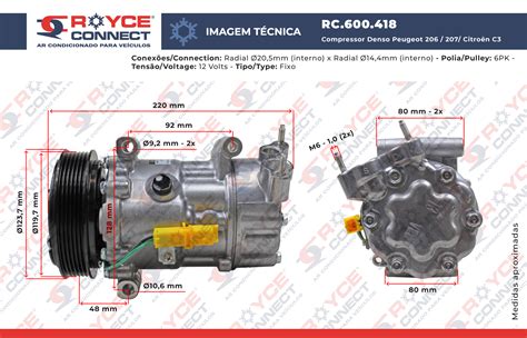 Compressor CVC Peugeot 206 207 Citroën C3 Motor 1 4 2007 Até 2012