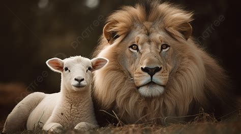 Fondo León Y Un Cordero Están Sentados En Un Campo De Hierba Fondo Imagen De Leon Y Cordero