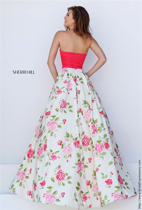 Sherri Hill 50231 Coral And Ivory Floral Print Halter Prom Dress Prom