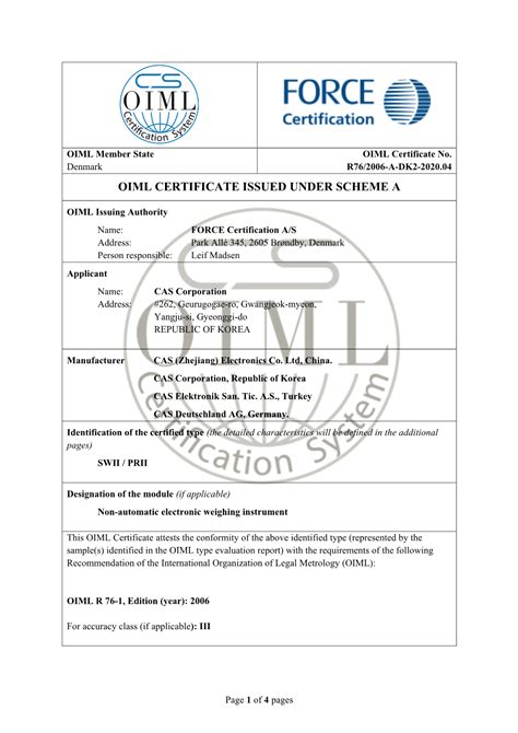 Oiml Certificate Issued Under Scheme A Docslib