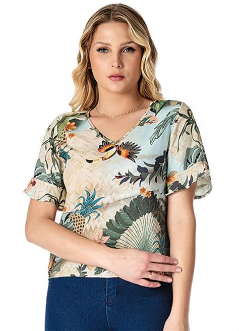 Blusa Feminina Estampada Infinita Cor Bege Rovitex