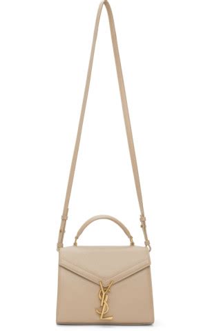 Saint Laurent Beige Grained Mini Cassandra Top Handle Bag SSENSE