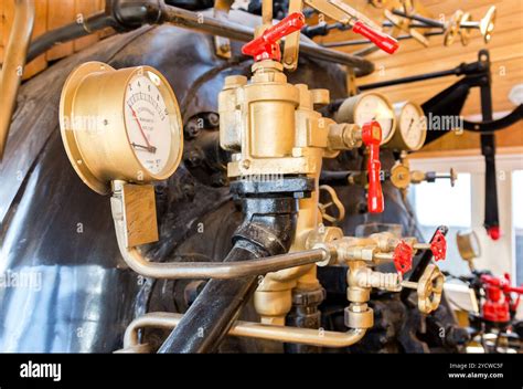 Retro Steam Locomotive Boiler With Engineering Equipment Stock Photo