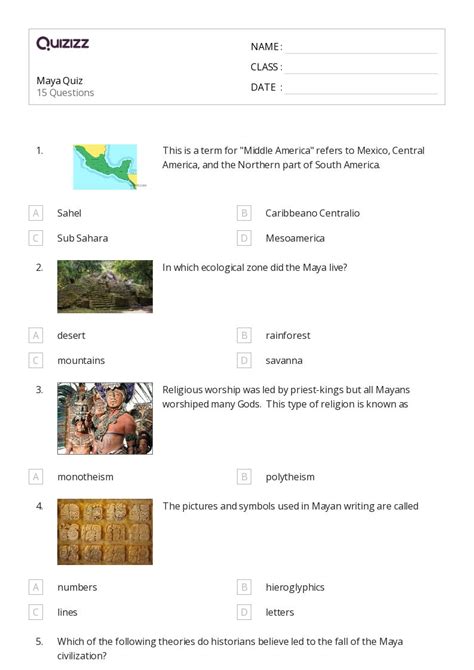 Maya Civilization Worksheets For Th Grade On Quizizz Free