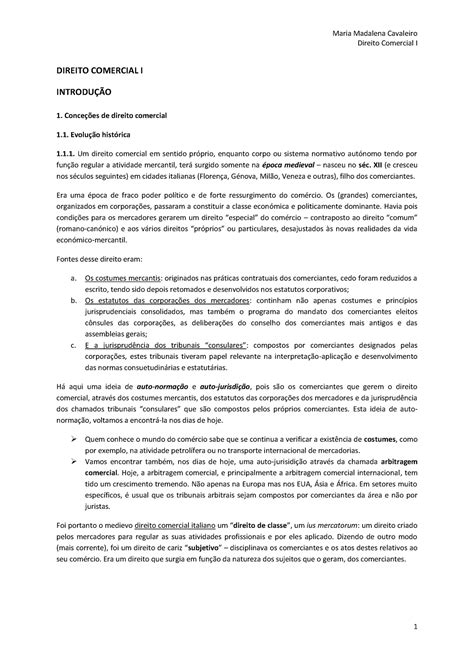 Madalena Cavaleiro Sebenta De Direito Comercial I Fduc Direito