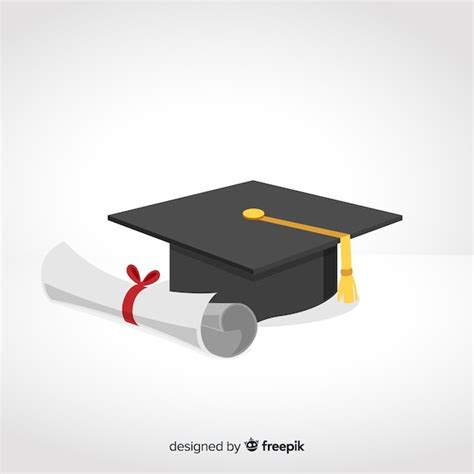 Birrete de graduación y diploma con diseño plano Vector Premium