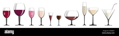 A Set Of Glasses Of Different Shapes With A Variety Of Wines And Light