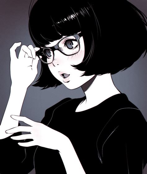 Anime Girl Short Hair Glasses Black Style Art And Illustration Art