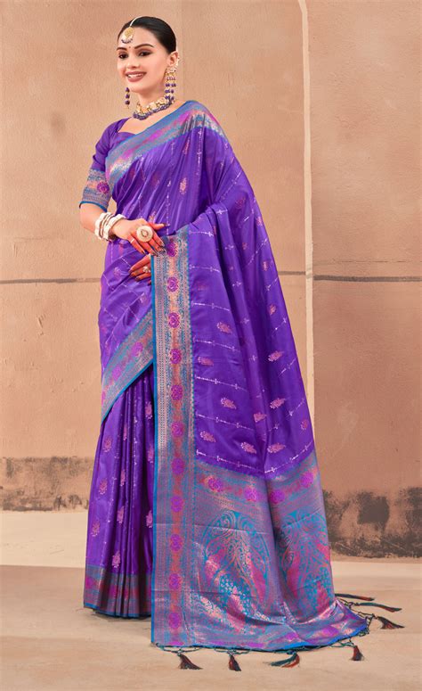 Sangam Violet Banarasi Soft Silk Saree