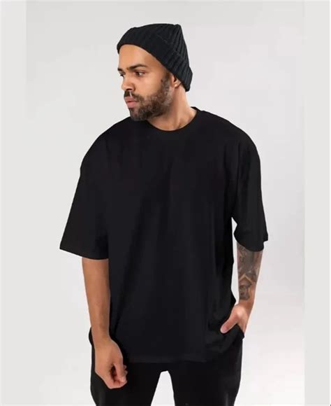 Round Black Cotton Premium Oversize T Shirt Half Sleeves Plain At Rs