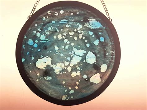 Cariad Glass Circular Hanging Moon Roundel Shimmer Blue Moon