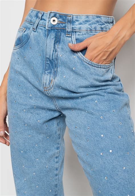 Calça Mom Jeans Strass Salvatore Fashion Compre Agora Kanui Brasil