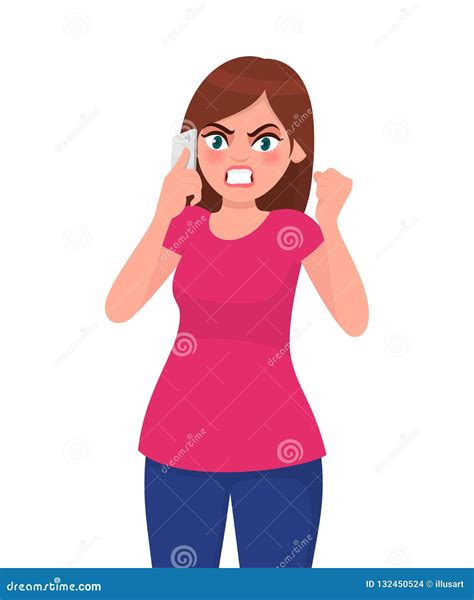 Angry Young Woman Talking On Smart Phone And Screaming Modern