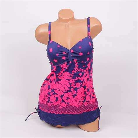 Макси тъмносини танкини с червени цветя - чашка С | Tankini, Fashion ...