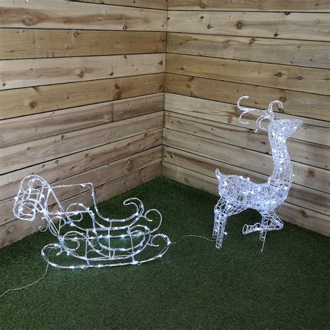 1M Christmas Acrylic Reindeer And Sleigh With 140 White Leds