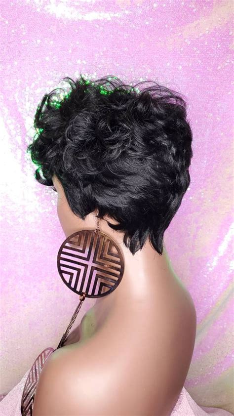 Wig Tapered Short Cut Mohawk Curl Full Cap Wig Pixie Cut Curl Etsy