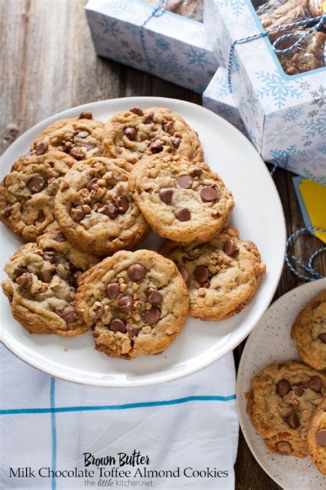 Brown Butter Milk Chocolate Toffee Almond Cookies The Little Kitchen