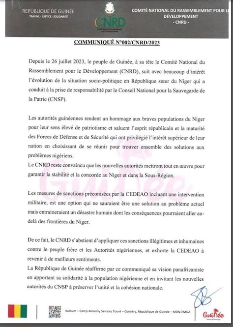 Coup DEtat Au Niger Le CNRD Apporte Son Soutien Aux Nouvelles