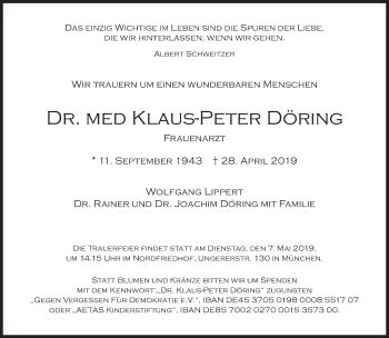 Traueranzeigen von Klaus Peter Döring SZ Gedenken de