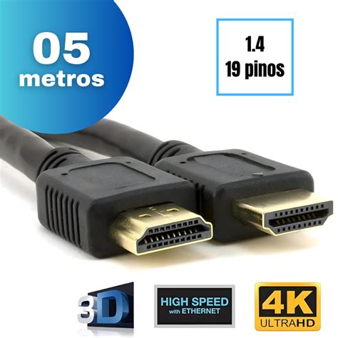 Cabo HDMI Gold 5 Metros 1 4 Blindado Full HD 4K 3D Para TV PC Games