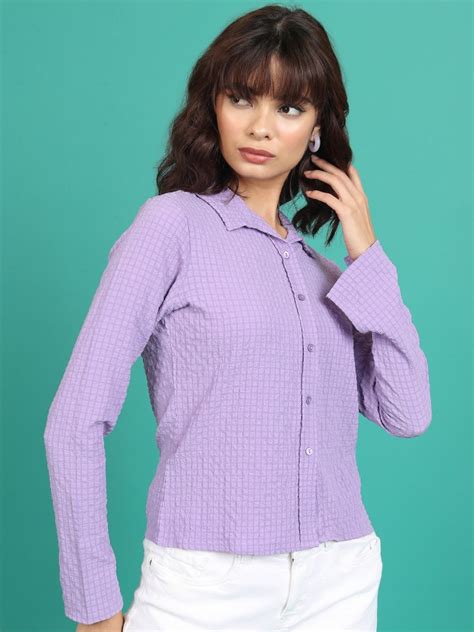 Buy Tokyo Talkies Purple Textured Casual Shirts for Women Online at Rs ...