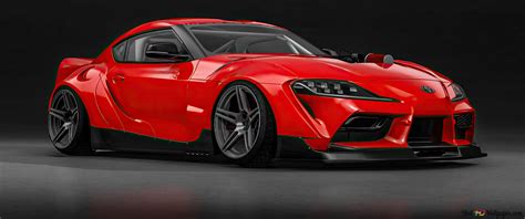 Red color design wonder Toyota Supra in black area 4K wallpaper download