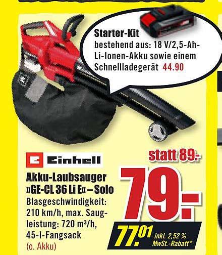 Einhell Akku Laubsauger Ge Cl Li E Solo Angebot Bei B Discount