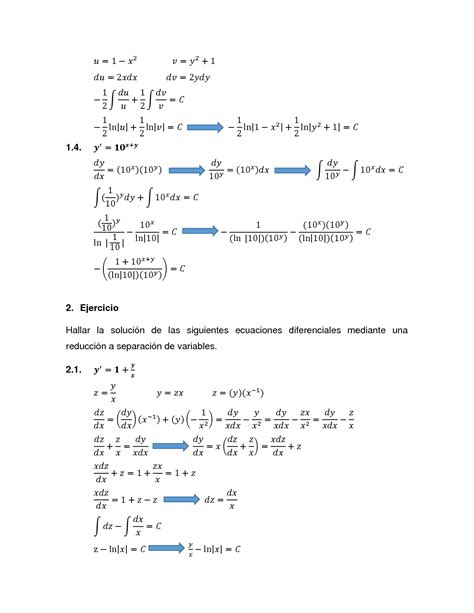 Solution Ejercicios Ecuaciones Diferenciales Separaci N De Variables Y