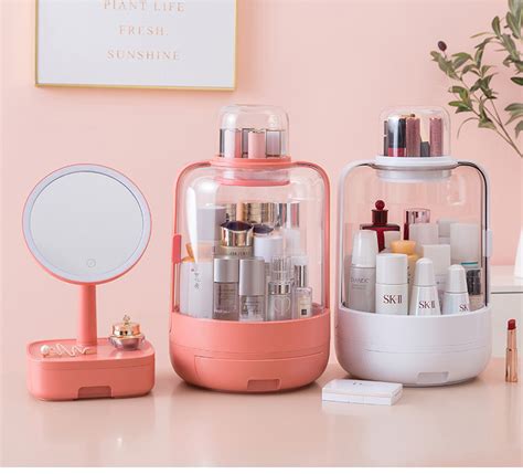 Acrylic Cosmetics Storage Box With Led Light Mirror Desktop Large