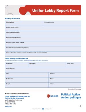 Fillable Online Unifor Lobby Report Form Fax Email Print Pdffiller