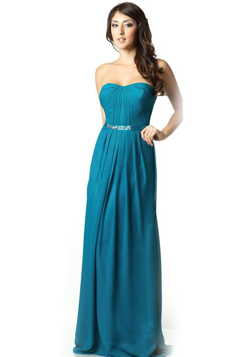 Long Strapless Teal Bridesmaid Dress 110 00