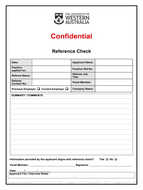 Fillable Online Hr Uwa Edu Reference Check Template Fax Email Print