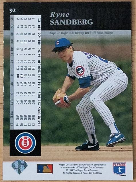 1994 Upper Deck Electric Diamond Ryne Sandberg 92 HOF Chicago Cubs EBay