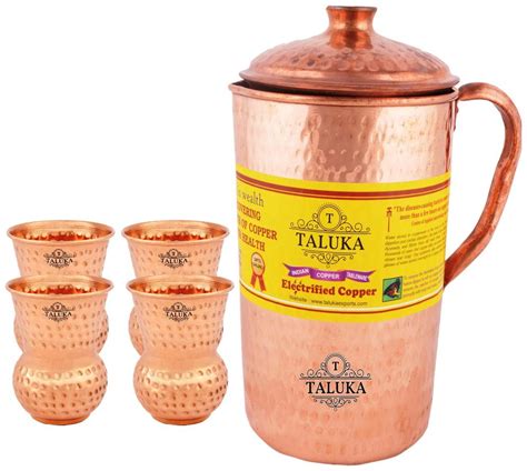 Buy Taluka Handmade Pure Copper Hammered Jug Ml With Glass