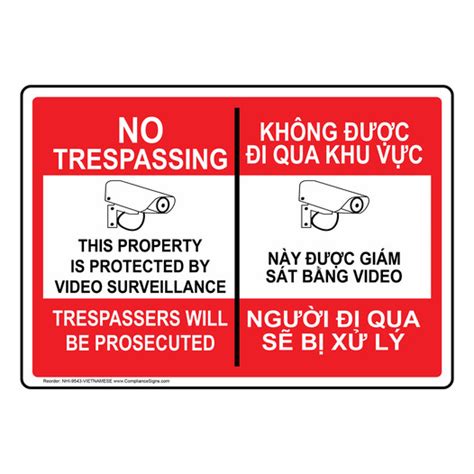 English Vietnamese Security Sign No Trespassing Video Surveillance