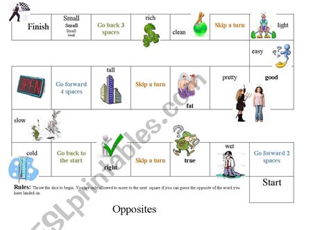 Board Game Of Opposites 1 Esl Worksheet By Gr8educator