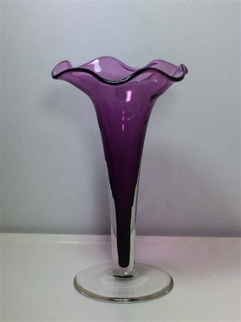 Vintage Amethyst Fluted Art Glass Vase Art Glass Vase Glass Art Glass Vase