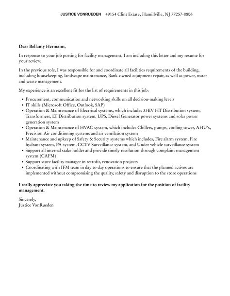 Facility Management Cover Letter Velvet Jobs