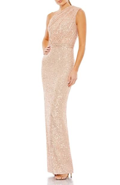 Mac Duggal Sequin One Shoulder Column Gown In Rose Pink Modesens