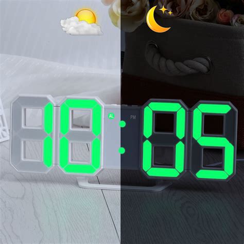 LED Digitol Alarm Clock Numbers Wall Clock Large 3D Display 3 levels ...