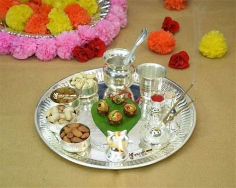 Goldgiftideas Inch Premium Sarovar Silver Plated Pooja Thali Set